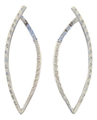 Brinco Argola Curva De Ouro 18k 750 Com Diamantes  Branco