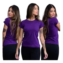 Kit 3 Camiseta Feminina Baby Look Algodão Lisa Atacado Blusa