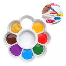 Paleta Godê Flor Bandeja 9 Poços Pintura Para Colocar Tintas