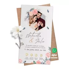 Convite Casamento Interativo Com Foto Digital Folha E Flores