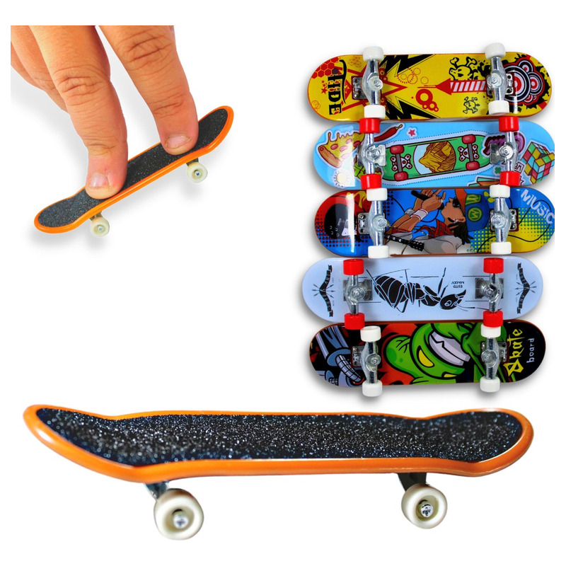 Kit 5 Skate De Dedo Mini Prancha Shape Com Lixa Truck Metal