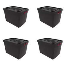 Caja Organizadora Heavy Box Apilable Reforzada X4 Unidades Color Negro Liso