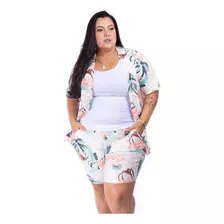 Conjunto Verão Kimono E Short Plus Size Com Bolso Ref: 208 