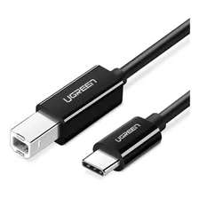 Cabo Usb Ugreen Cabo De Impressora 1m Usb-c Para Usb-b 80811/us241 Preto De 1 Metro Com Entrada Usb-b 2.0 E Saída Usb-c 2.0