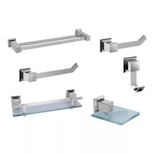 Kit Banheiro Lavabo Inox Luxo 6 Peças 