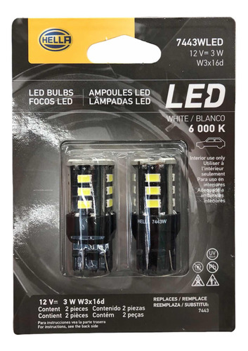 Set 2x Foco Hella 12v W3x16d 7443w 3w Led 6000k Honda Toyota Foto 2