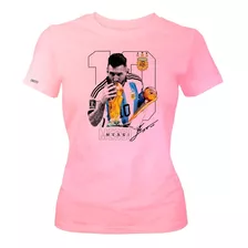 Camiseta Messi 10 De Fondo Con 2 Copas Y Firma Mujer Ikrd 