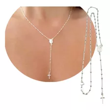 Terço Rosario Colar De Terço Oracao Feminino Prata 925 45cmm