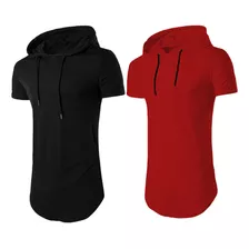 Kit 02 Camisetas Longline Masculino Oversized Com Capuz