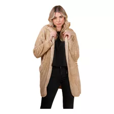 Casaco Feminino De Frio Teddy De Pelinho Com Capuz E Bolsos 