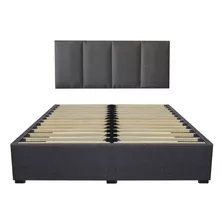 Cama Recamara - Base Box Cabecera Tapiz Gris Matrimonial