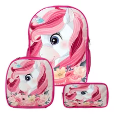 Kit Mochila Infantil Unicórnio My Little Pony De Costas Cor Rosa-escuro Desenho Do Tecido My Little Pony