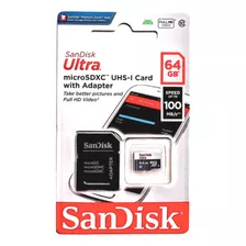 Cartão De Memória Sandisk Sdsquar-064g-gn6mn Ultra Com Adaptador Sd 64gb