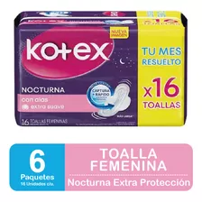 Toalla Femenina Kotex Nocturna X 16u Pack X6