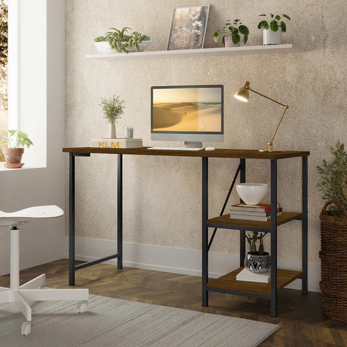 Mesa Escrivaninha Mesa Office Estudo Estilo Industrial Cor Preto Imbuia 1,10m Klm Preto/imbuia