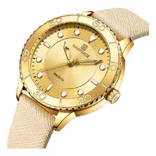 Relógio Feminino Naviforce Pulseira Em Couro Prova D'água 