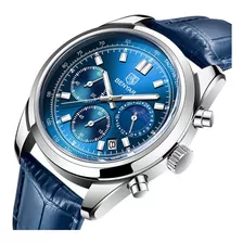 Relógio Masculino Benyar Business Leather 5atm À Prova D'águ Cor Da Correia Azul