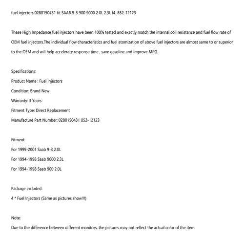 4 Inyectores De Combustible For Saab 9-3 900 9000 2.0l 2.3l Foto 4