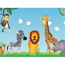 Painel Decorativo De Festa Safari Zoo Animais #02 120x80