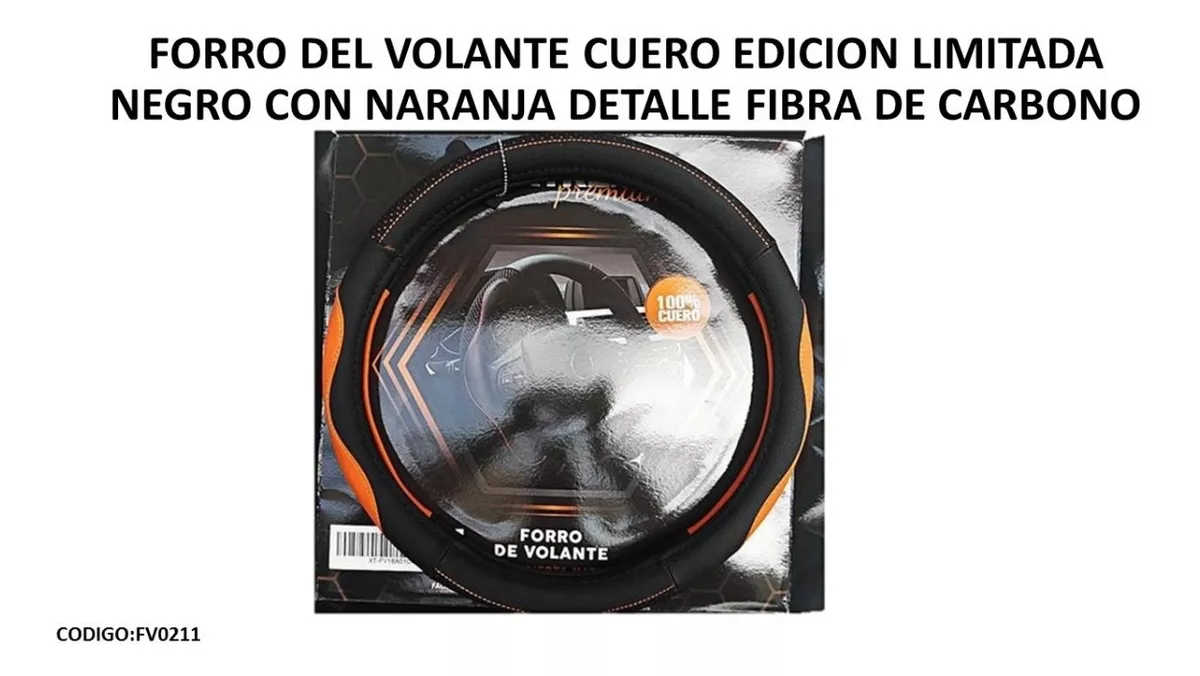 Forro De Volante De Cuero Edición Limitada Negro Con Naranja