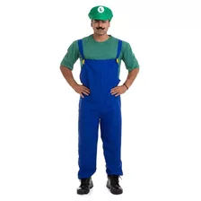 Fantasia Luigi Masculino Com Quepe + Bigode Brinde