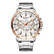 Curren Quartz 8363 Correa De Reloj Blanca De Acero Inoxidable Para Hombre, Color Plateado