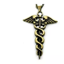 Colar Caduceu De Mercúrio Símbolo De Hermes Ouro Velho