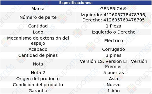 Espejo Der O Izq Elctrico Corrug 3 Pines Equinox 18 Al 21 Foto 2