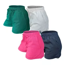 Kit 4 Shortinho Short Cintura Alta Em Linho Feminino Verão