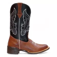 Bota Texana Masculina Bico Redondo Em Couro Legítimo 12x