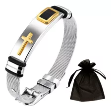 Pulseira Bracelete Masculina Banhada Ouro 18k Cruz Aço Inox