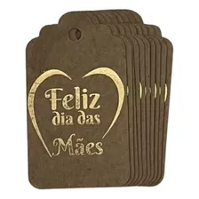 100 Tags Kraft Feliz Dia Das Mães Big Ouro Tamanho 7x4 Cm