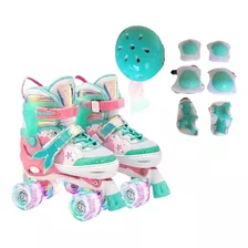 Patins Com Kit Proteção 4 Rodas Com Luz De Led E Infantil