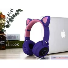 Auriculares Bluetooth Inalámbricos Orejas Gato Luz Led Color Violeta