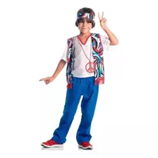 Fantasia Hippie Masculino Infantil C/ Colete E Colar