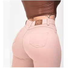 Calça Destmoda Sarja Cós Alto Rosé Skinny Hot Pant Com Lycra