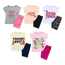Kit 5 Conjunto Tam 1-14 Shorts E Blusa Para Meninas Infantil