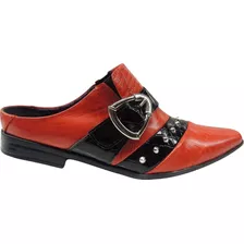 Sapato Mule Masculino Dubai - Couro Laranja Preto Ref: 540