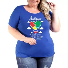 Camiseta Autismo Feminina Babylook Plus Size Abril Azul