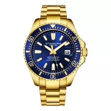 Reloj Para Hombre Cuarzo Aquadiver Depthmaster 3950a 42mm Correa Acero Inoxidable Bisel Azul Fondo Dorado Oscuro