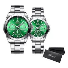 Reloj Chenxi De Cuarzo Luminoso De Lujo Para Parejas De 2 Pi Color Del Fondo Verde Plata