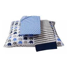 Bacati Juego De Sabanas Elefantes 3 Piezas Bebe, Azul / G