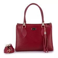 Bolsa Tote Duart's Lorena Design Liso De Couro Sintético Vermelha Com Alça De Ombro Vermelha Alças De Cor Vermelho