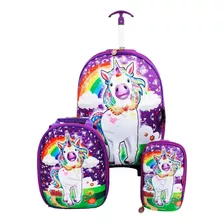 Kit Mochila Rodinha Eva Lancheira Estojo Lol Doll 3d Roxo