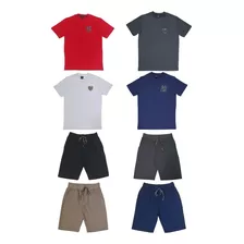 Kit 4 Bermudas De Moletom E 4 Camisetas M/curta Tam.12/14/16