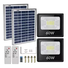 Kit 2 Refletor Holofote Led 60w Com Placa Solar E Controle