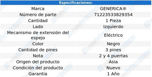 Espejo Izq Elect 3 Pines Gmc Envoy 03-05 Generica Foto 2