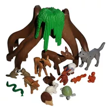 Playmobil Set De Animales Del Bosque Con Raiz Gigante Arbol