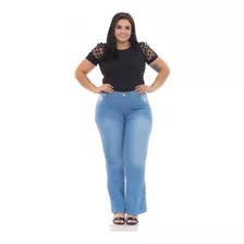 Kit 2 Calça Jeans Plus Size Wide Leg Feminina Cintura Alta