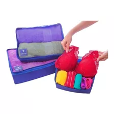 Kit Organizador De Mala Travel Bag Ziper Saco Viagem Azul 